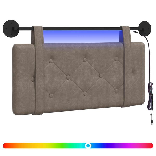 vidaXL Tête de lit suspendue Avec lumière LED Gris PU antique
