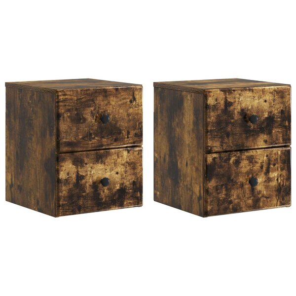 vidaXL Cabinet de chevet mural 2 Pièces Chêne fumé 34 5 x 33 x 40 cm
