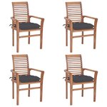 vidaXL Chaises à manger lot de 4 avec coussins anthracite Bois de teck