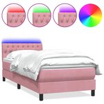 vidaXL Sommier à lattes de lit avec matelas et LED rose 90x220 cm velours