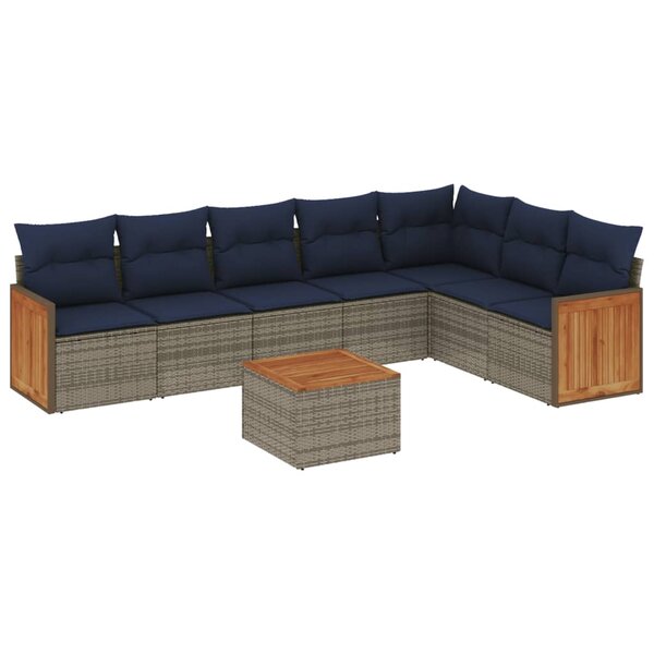 vidaXL Salon de jardin 8 Pièces avec coussins gris résine tressée