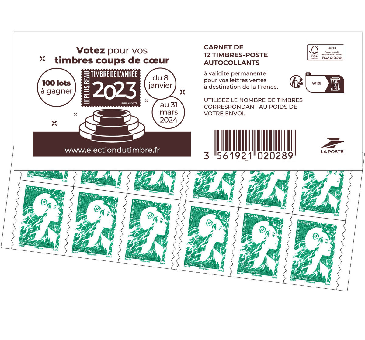 Carnet 12 timbres Marianne de l'avenir - Lettre Verte - Couverture