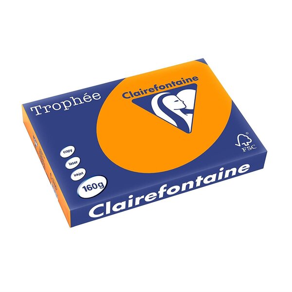Ramette 250 Feuilles Papier 160g A3 420x297 mm Certifié FSC orange vif TROPHÉE
