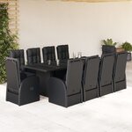 vidaXL Ensemble à manger de jardin 11 Pièces coussins noir résine tressée