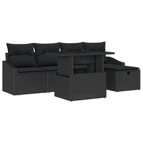 vidaXL Set de canapé de jardin 6 pièces avec coussins - Rattan poly noir