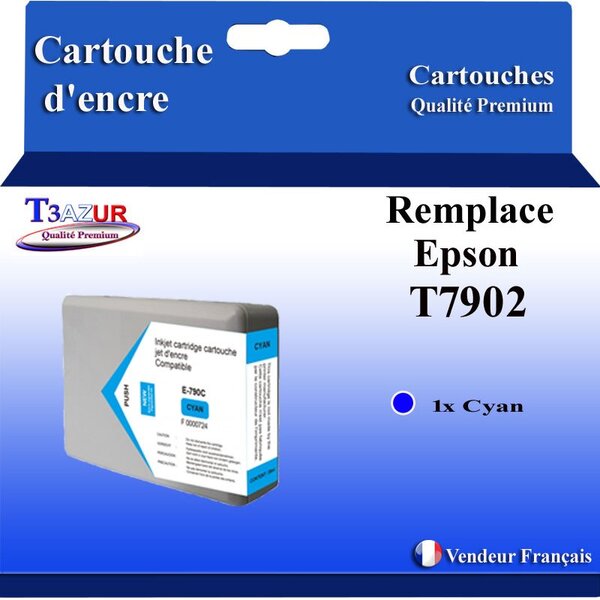 Cartouche Compatible pour Epson WF5110DW  WF5190DW remplace Epson T7902 / T7912 (79XL) Cyan - T3AZUR