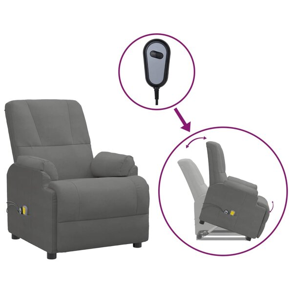vidaXL Fauteuil de massage gris foncé similicuir daim