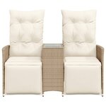 vidaXL Canapé de jardin inclinable 2 places avec table beige rotin