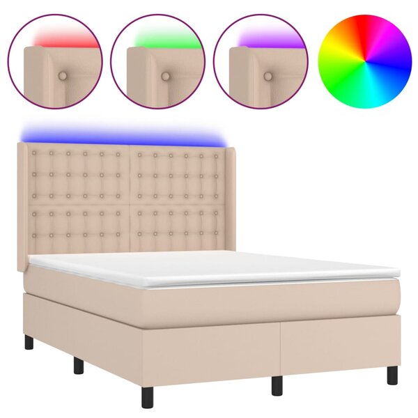 vidaXL Sommier à lattes de lit matelas LED Cappuccino 140x200 cm