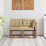 vidaXL Canapé d’extérieur milieu et coin avec coussin 2 Pièce Naturel