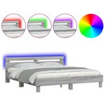 vidaXL Cadre de lit avec tête de lit et LED sonoma gris 160x200 cm