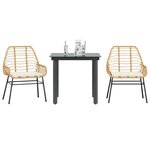 vidaXL Ensemble à manger jardin coussins 3Pièces marron poly rotin verre