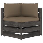 Vidaxl salon de jardin 3 places avec coussins bois imprégné de gris