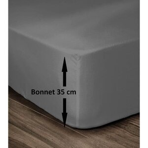 Drap Housse 100  Coton 160 x 200 cm - Bonnet 35 cm - Gris foncé