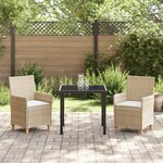 vidaXL Ensemble de salle à manger de jardin 3 pièces avec coussins Beige Poly Rattan