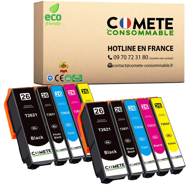 COMETE - 26XL - 10 Cartouche 26 XL pour Epson Compatibles - Entreprise Française