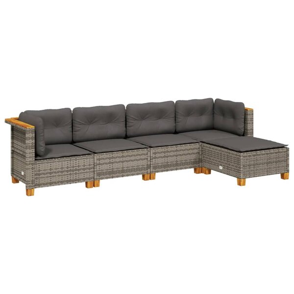 vidaXL Salon de jardin 5 Pièces avec coussins gris résine tressée