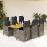 vidaXL Ensemble de bistro de jardin 7 Pièces coussins gris poly rotin
