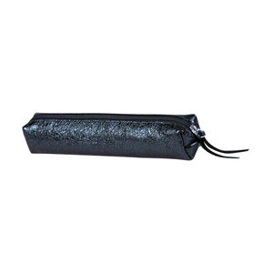 Petite trousse fourre tout glamour - 19x3.5x3cm - cuir - bleu nuit brillant