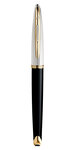 WATERMAN Carene Deluxe stylo plume, noir brillant et plaqué argent, attributs dorés, plume moyenne 18K, en écrin