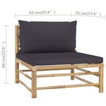 vidaXL Salon de jardin 4 Pièces avec coussins gris foncé bambou