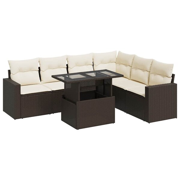 vidaXL Salon de jardin avec coussins 7 Pièces marron résine tressée