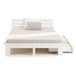 Lit en Bois 140x200 cm Blanc - Lit Double avec 2 Tiroirs de Rangement - avec Matelas - Massif