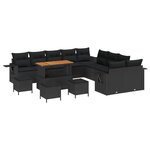 vidaXL Set de canapé de jardin 14 pièces avec coussins en poly rotin noir et acacia.