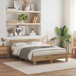 vidaXL Cadre de lit chêne artisanal 140 x 190 cm Bois d'ingénierie