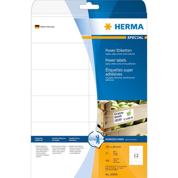 Etui de 300 étiquettes superprint power 105 x 48 mm sur 25 feuilles blanc herma