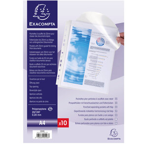 Pqt de 10 Pochettes Perforées à soufflet 25mm avec rabat, A4, PP EXACOMPTA