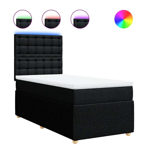 vidaXL Sommier à lattes de lit avec matelas Noir 90x200 cm Tissu