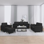 vidaXL Ensemble de canapés 4 Pièces avec coussins Noir Similicuir
