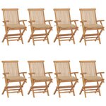 vidaXL Chaises de jardin avec coussins beige lot de 8 Bois teck massif