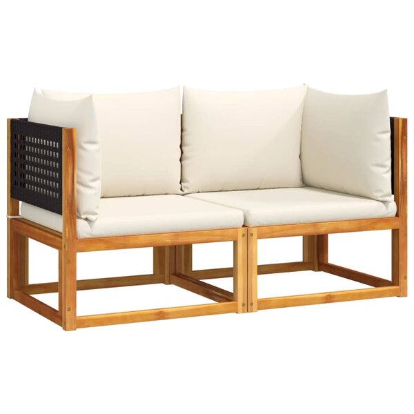 vidaXL Canapés d'angle de jardin avec coussins 2 pièces Bois d'acacia et rotin