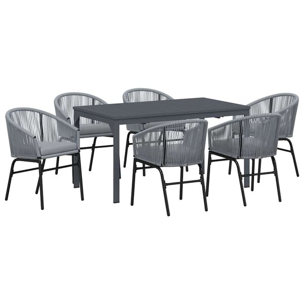 vidaXL Ensemble de salle à manger pour jardin 7 Pièces Gris Poly rotin