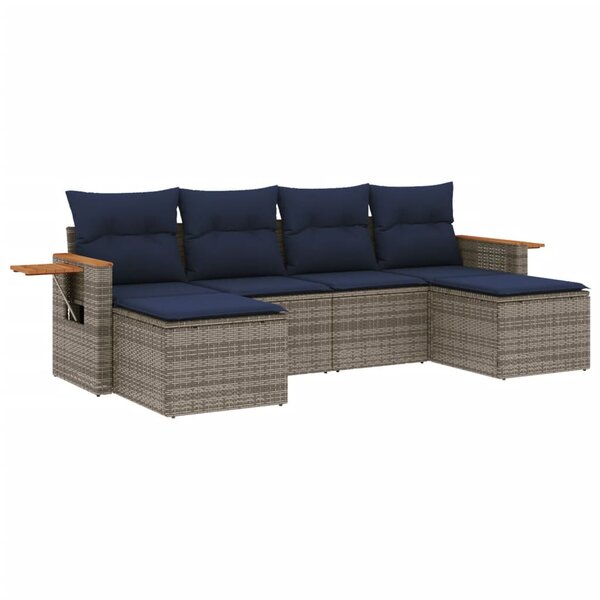 vidaXL Salon de jardin 6 Pièces avec coussins gris résine tressée