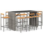 vidaXL Ensemble de bar jardin 7 Pièces gris poly rotin/bois massif acacia