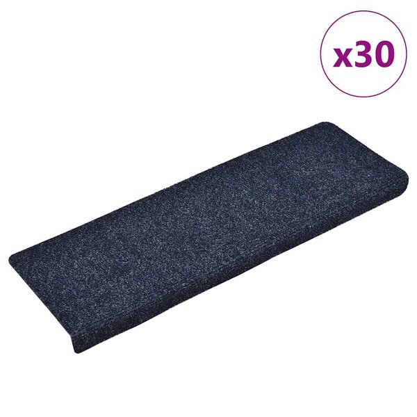 vidaXL Tapis d'escalier autocollants 30 pièces 65 x 21 x 4 cm Bleu Bord rectangulaire