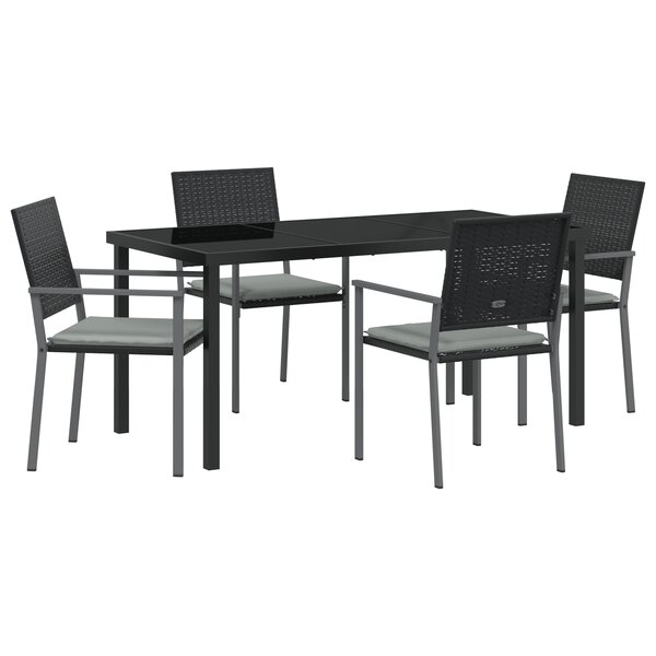 vidaXL Ensemble de salle à manger de jardin 5 pièces avec coussins  noir  en polyrotin