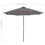 vidaXL Parasol d'extérieur avec mât en bois 300 cm anthracite