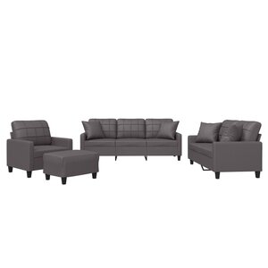vidaXL Ensemble de canapés 4 Pièces avec coussins gris similicuir