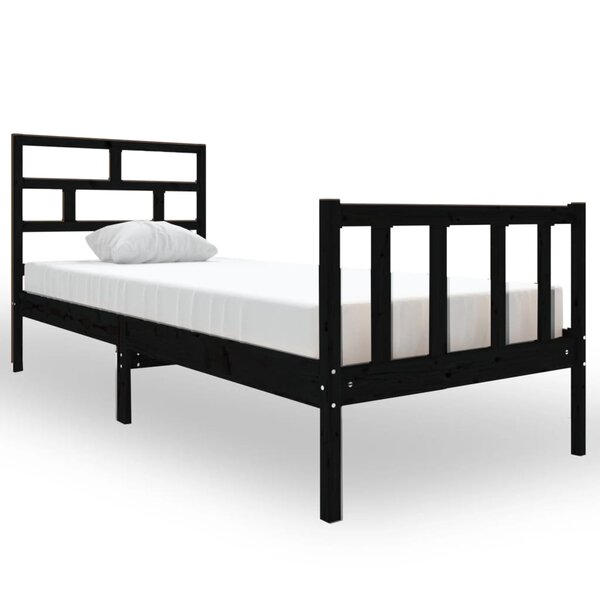 vidaXL Cadre de lit Noir Bois de pin massif 75x190 cm Petit simple