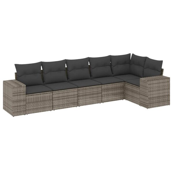 vidaXL Salon de jardin 6 Pièces avec coussins gris résine tressée