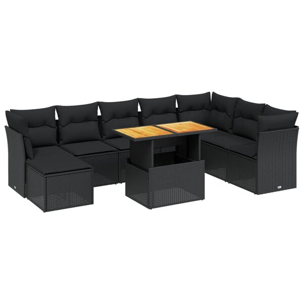 vidaXL Salon de jardin 9 Pièces avec coussins noir résine tressée