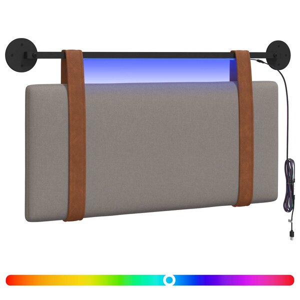 vidaXL Tête de lit suspendue Avec lumière LED Taupe PU antique