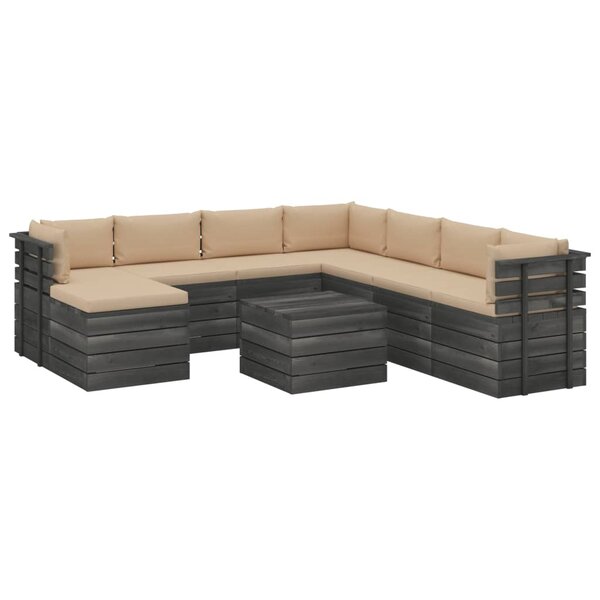 vidaXL Salon palette de jardin 9 Pièces avec coussins Bois de pin massif