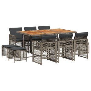 vidaXL Ensemble à manger de jardin 11Pièces avec coussins gris poly rotin