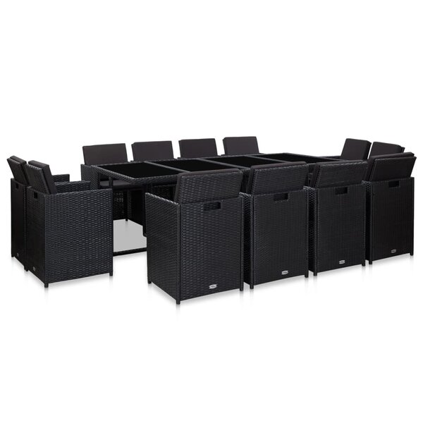 vidaXL Salon de jardin 13 Pièces avec coussins Résine tressée Noir