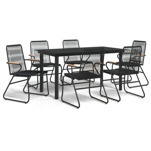 vidaXL Ensemble à dîner de jardin 7 Pièces Noir Rotin PVC